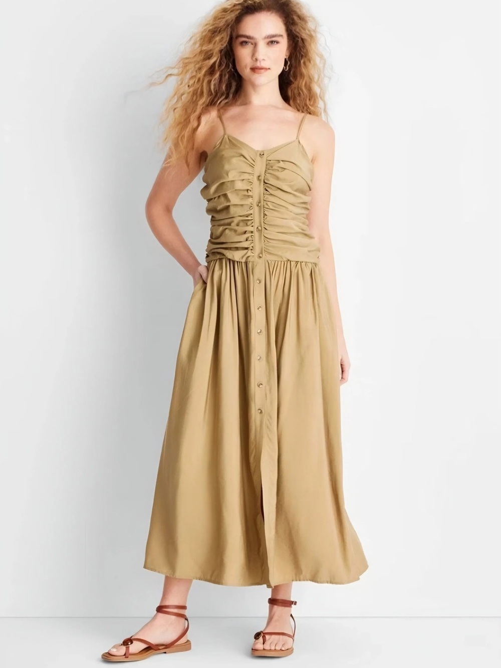 Future Collective Ruched Top Button Front Maxi Dress
